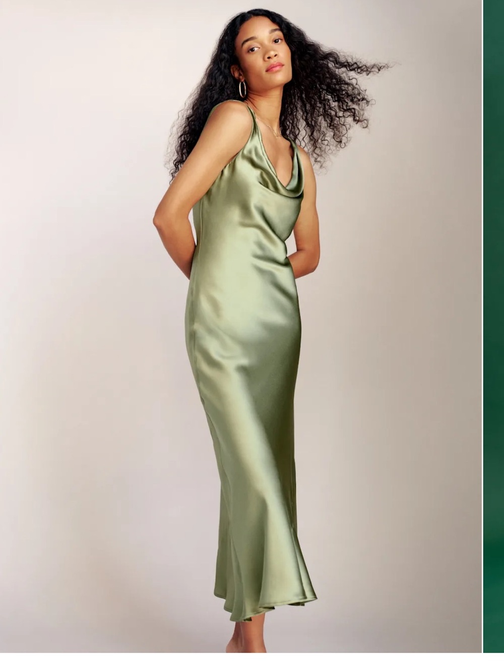 Reformation Satin Cowl Neck Slip Dress - Olive Green
